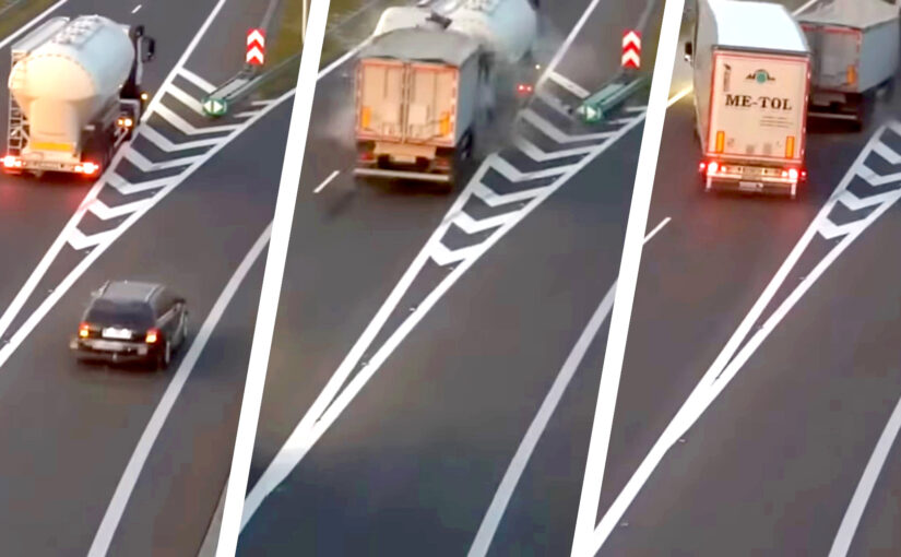 Truck Driver Stupidly Stops On Highway After Missing Exit Triggering Chaotic Crash